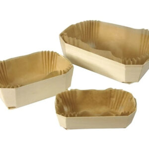 Forma pentru copt cozonac/chec/pâine  din lemn natural,cu hârtie pergament 24,5cm×11,5 cm×7 cm