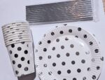 Articole petrecere, set 10 pahare,10 farfuri, 10 paie,argintiu