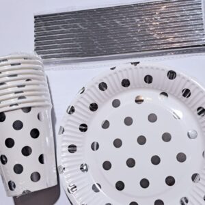Articole petrecere, set 10 pahare,10 farfuri, 10 paie,argintiu