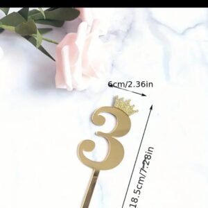 Toper acril , auriu, cifra 3, dimensiune 18.5 cm*5,5 cm