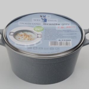 Oala teflon, 6,8 L, Cu capac sticla si manere protectoare de silicon, detasabile, diametru 24 cm , inaltime 20 cm