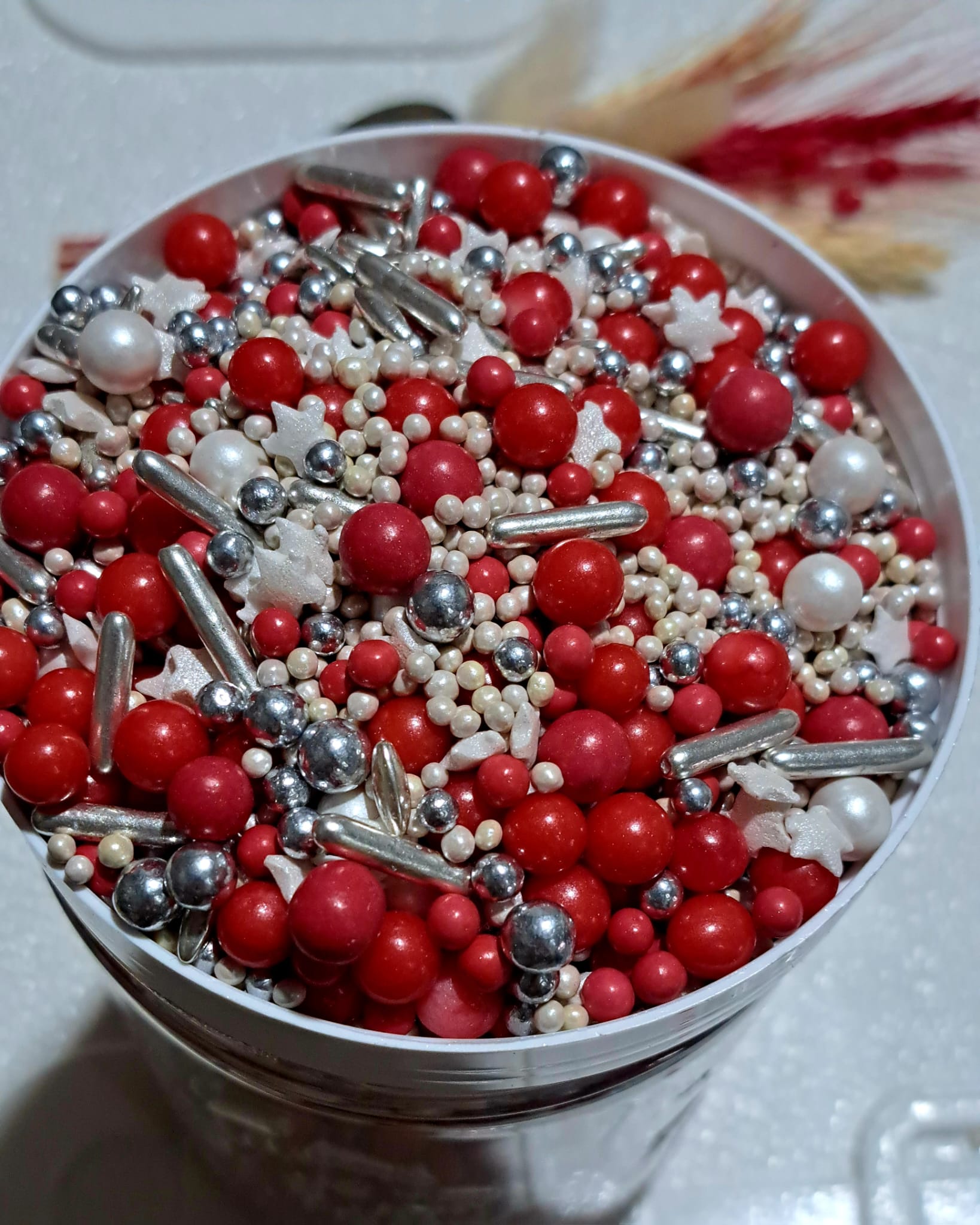 Perle comestibile ,MIX 25, rosu-alb
