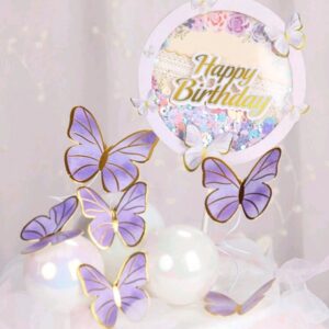 Toper Happy Birthday +3 fluturi cu bete, Mov