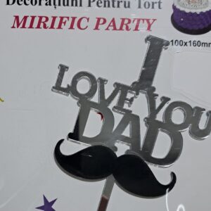 Toper acril, Love You DAD, Argintiu, Te iubesc tata