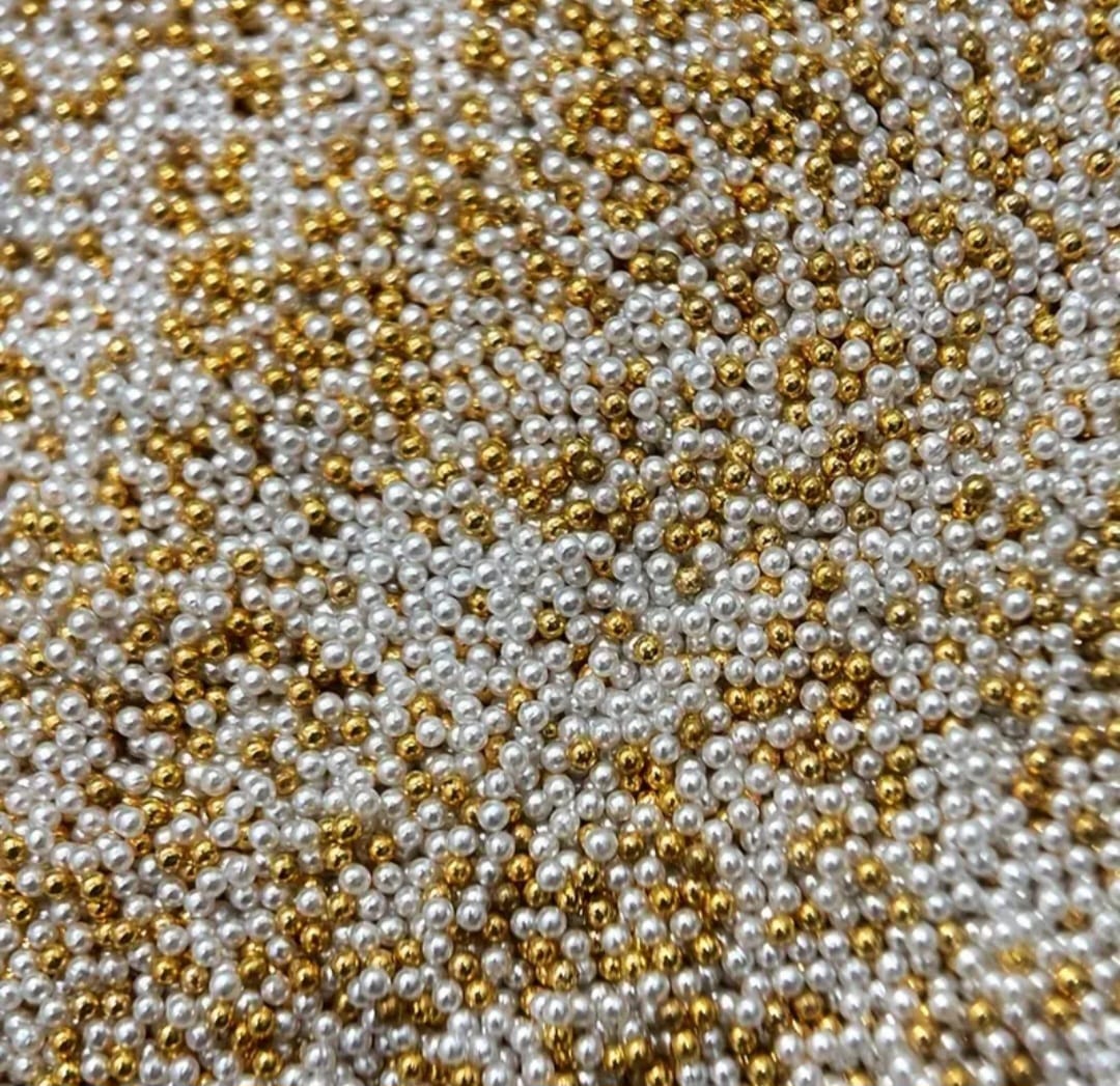 Perle comestibile, Auriu-Alb, 2 mm, 50 gr
