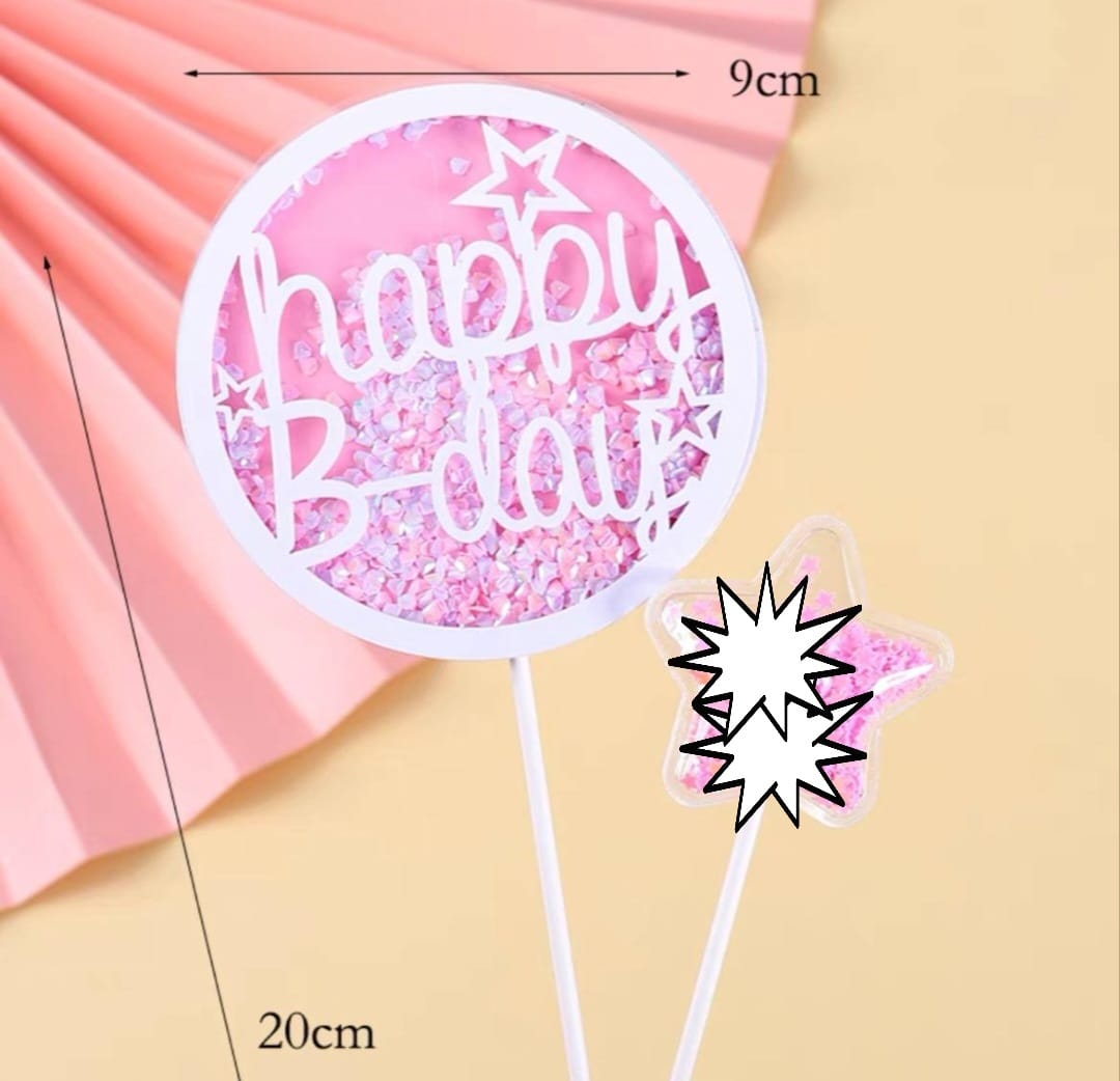 Toper Happy Birthday, Roz, Rotund stelute - Cofetărește de Zece