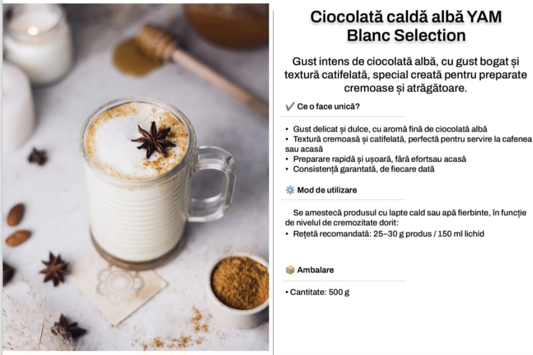 Ciocolata calda, gust de ciocolata alba, 500 gr