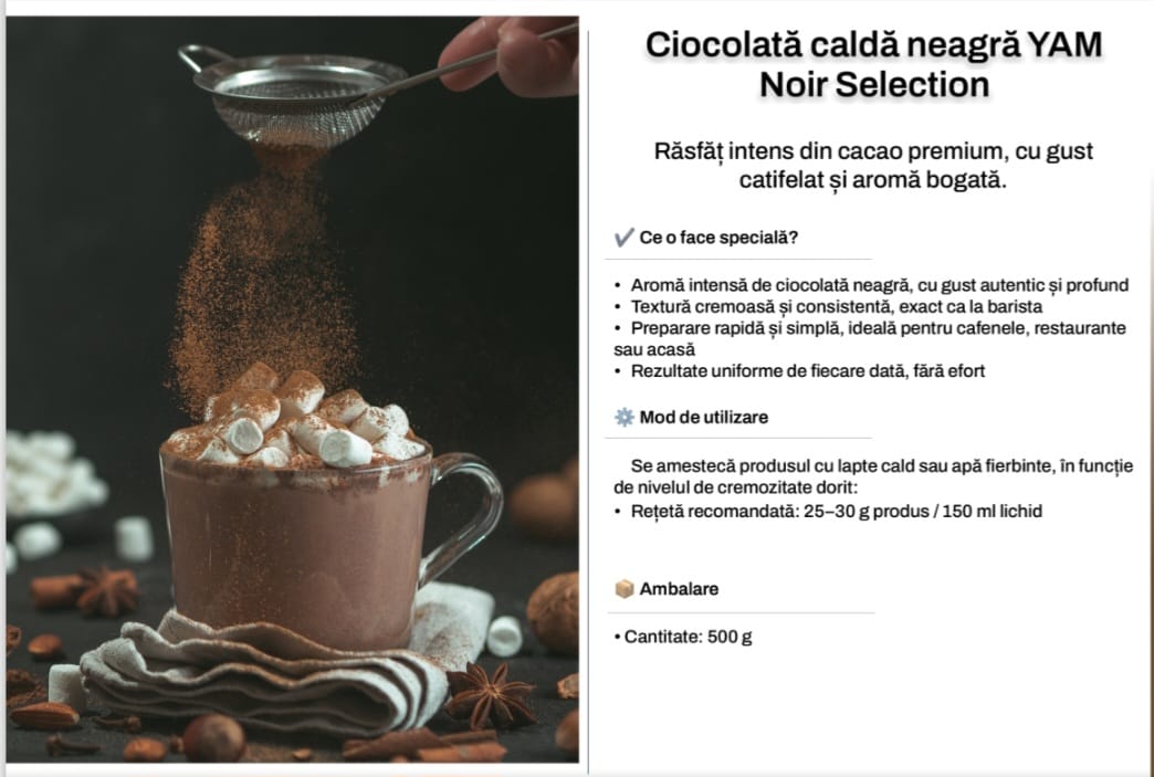 Ciocolata calda, gust de ciocolata, 500 gr, neagra