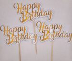 Toper happy birthday 3 buc (din carton lucios)prevazut cu bete