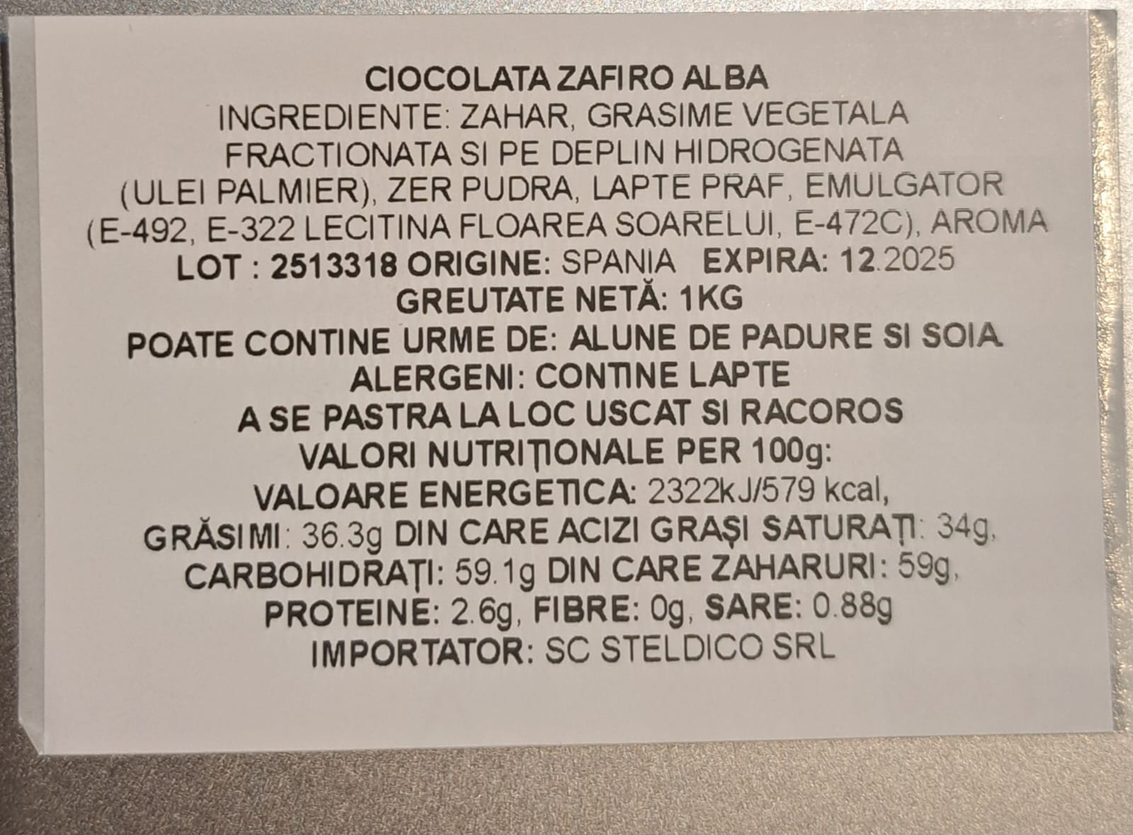 CIOCOLATA ZAFIRO, LAPTE, 1 kg - imagine 2